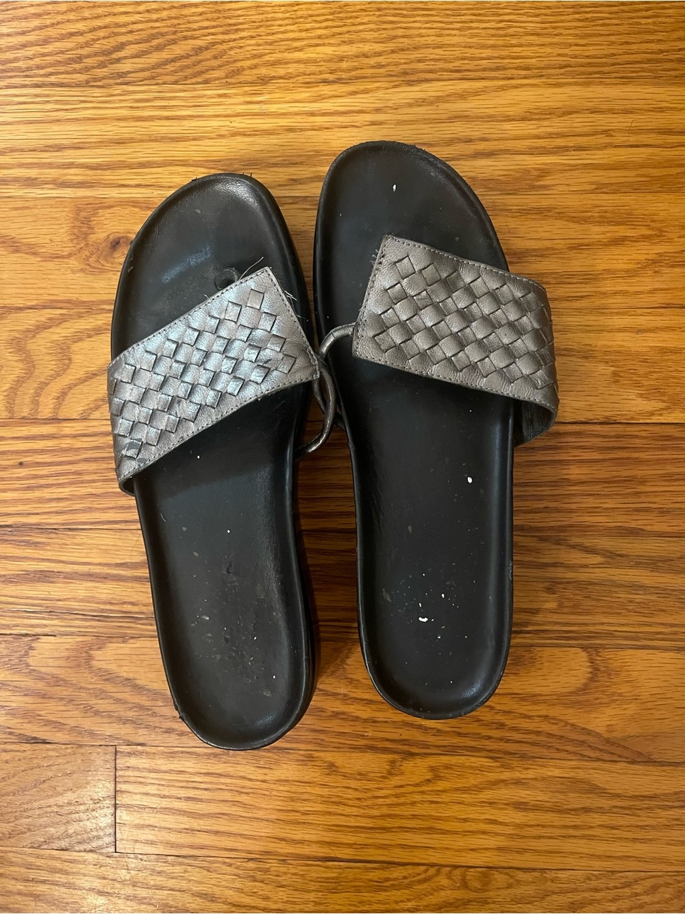 Donald J. Pliner Black Slide Sandals with Woven Gray Straps
